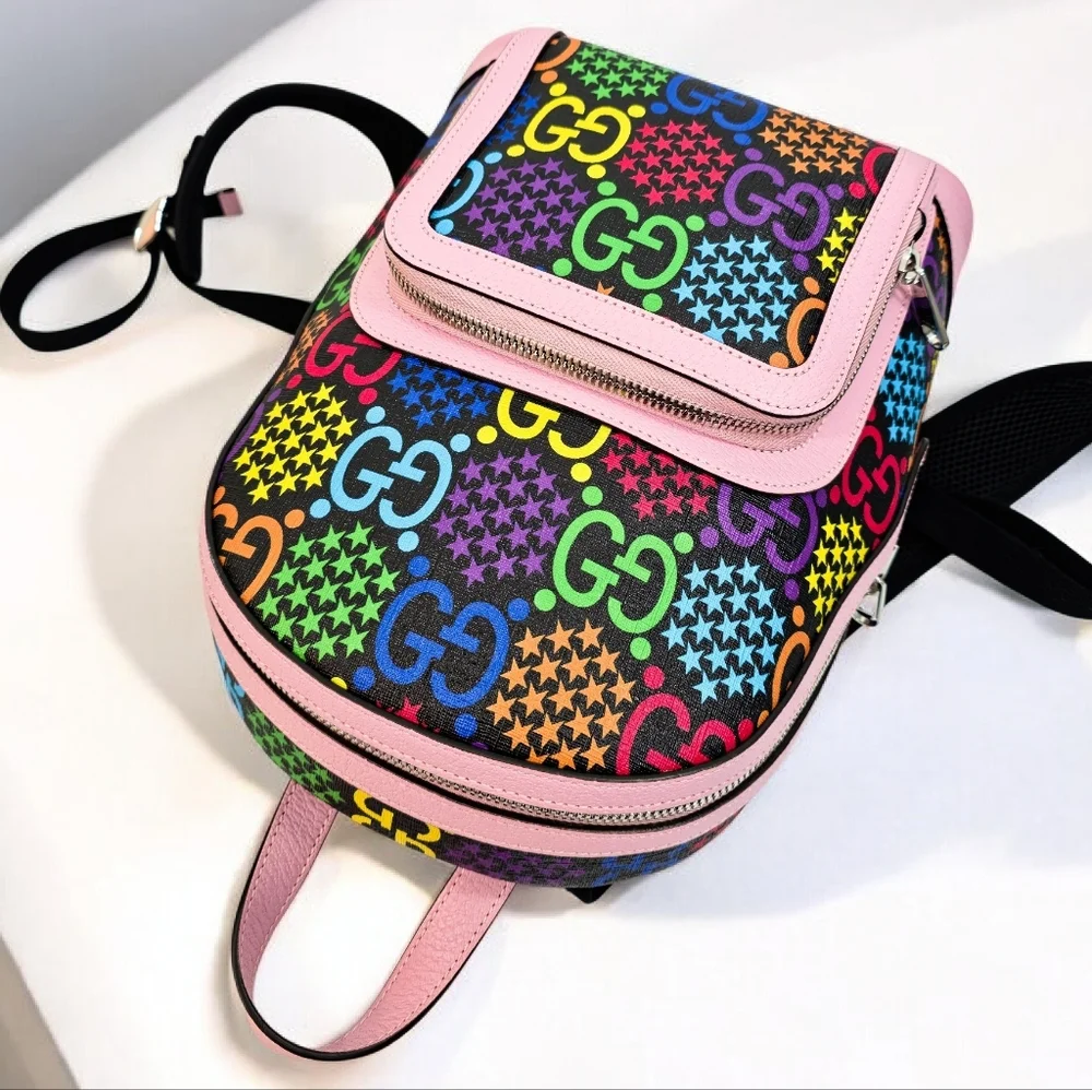 Gucci GG Psychedelic Small Backpack Multicolor Monogram Pink Leather Bag - Picture 6 of 15